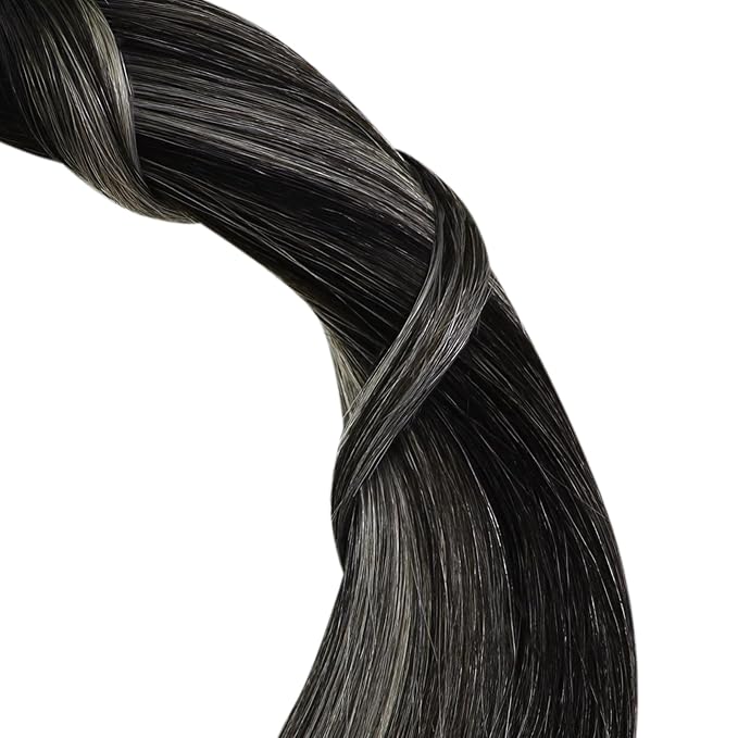 YoungSee Nano Extensions Human Hair Silver Nanobeads Hair Extensions Human Hair Ombre Black to Silver Nano-Rings Hair Extension Balayager Black Cold Fusion 1g/s 50g 22inch