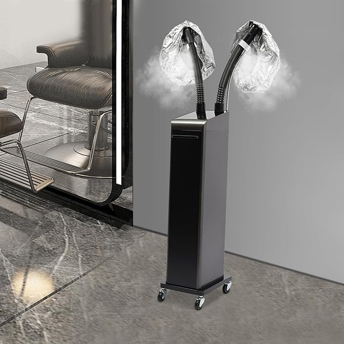 5 In 1 Heated Micro Mist Ozone Nano Hair Steamer with 2 Vaporizing Caps Professional Hair Care Scalp Care Color Oil Baking SPA Processor for Barbershop, Salon, Temperature/Time/Mist Volume Adjustable
