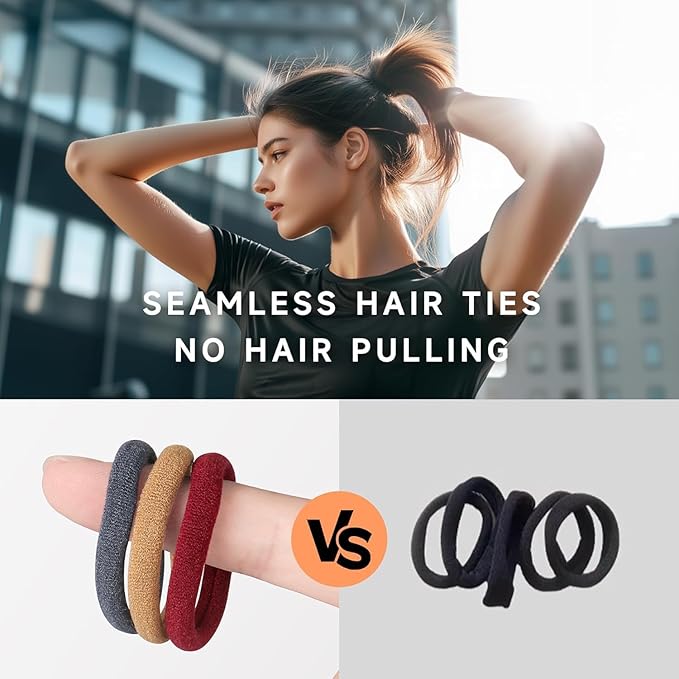 100 Pcs Hair Ties No Damage Elastic Hair Bands for Women Girls, Soft Ponytail Holders for Thick and Thin Hair, Bulk Pack Seamless Hair Accessories
