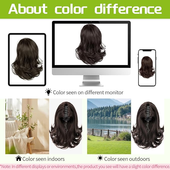 KooKaStyle Ponytail Extension, 10" Short Claw Clip in Pony Tails Hair Extensions Curly Wavy Synthetic Drawstring Ponytail Hairpieces for Women Girls Dark Brown