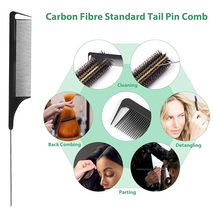 Vista Round Brush Bamboo with Pin Tail Comb Natural Boar Bristle Hair Brush Round for Blow Drying for Women Hairbrush for Wet or Dry Hair Detangling Smoothing Massaging