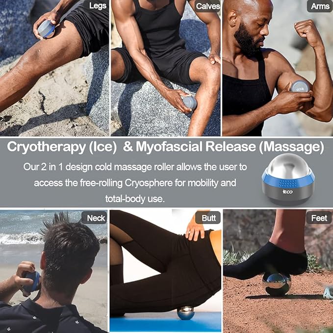 iECO Cryosphere Cold Massage Roller Ball – Ice Cold and Hot for Deep Tissue and Sore Muscle Relief of Stiffness and Stress, Body, Neck, Back, Foot, Plantar Fasciitis, Gifts for Him