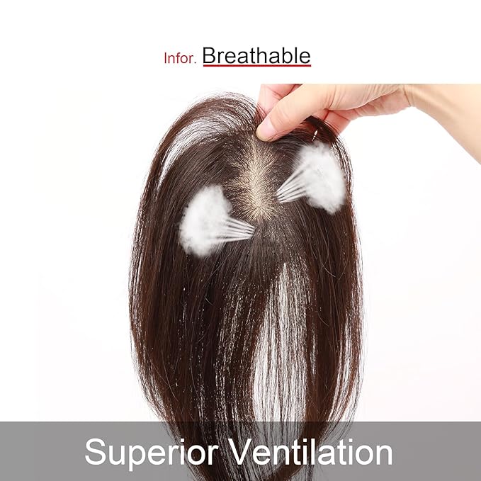 100% Human Hair Topper Machine Hand Made Hair Pieces Clip in Hair Wiglets for Women Thinning Hair,Hair Loss BAZF710 (BR Brown × Hair Length:9.8"(25cm), Base Dimension:2.8"×3.9"(7cm×10cm))
