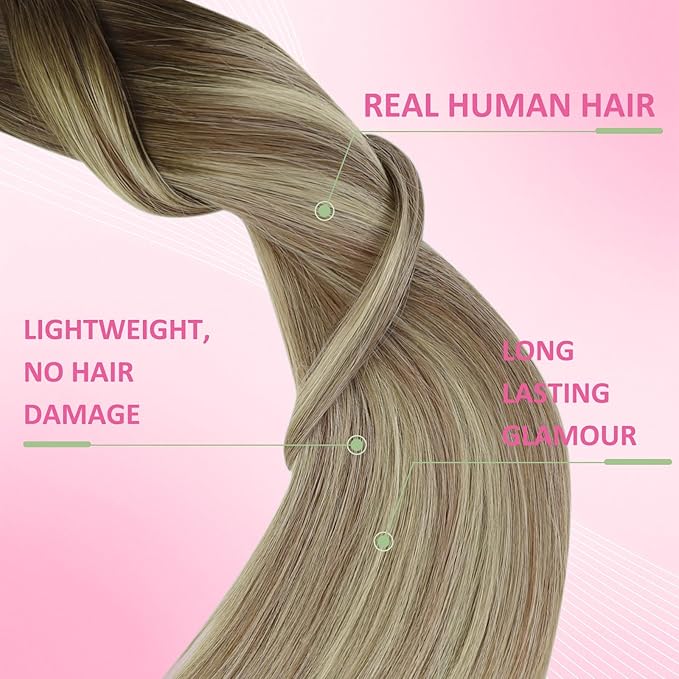 YoungSee Human Hair Tape in Extensions Brown Balayage Tape in Hair Extensions Real Human Hair Brown Ombre Blonde with Medium Brown Tapes Human Hair Extension Silky Straight 20 Inch 20pcs 50g