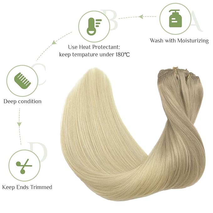 DOORES Clip in Hair Extensions, 155g 10pcs Balayage Ash Blonde to Golden Blonde and Platinum Blonde 16 Inch Real Human Hair Extensions Clip in Skin Weft Hair Extensions