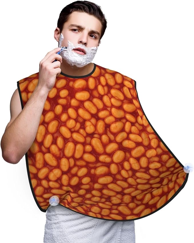 Beard Trimming Catcher Apron, Waterproof Non-Stick Grooming Bib for Shaving, Ideal for Men Dad Father’s Day, Baked Beans Shave Bib