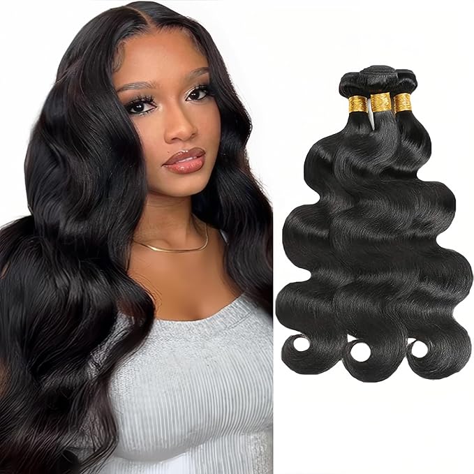 Human Hair Bundles Color 1B Body Wave Bundle Niegmeag Brazilian Virgin Soft and Silky Remy Hair 3 Bundles 14 16 18 Inch Natural Black Body Wave Bundle Double Weft Hair Weave