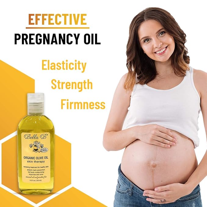Bella B Organic Olive Oil 4.5 oz - Pregnancy Stretch Mark Prevention Oil - Made with Organic Olive Oil - Maintains Skin Elasticity to Reduce Scars and Stretch Marks - Use Daily for Healthy Skin