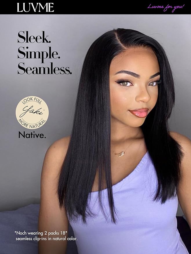 LUVME Yaki Straight Seamless 110g 7Pcs Clip in Hair Extensions Full Max with 24inch Remy Human Hair Extensions, Natural Black 100% Real Soft Hair
