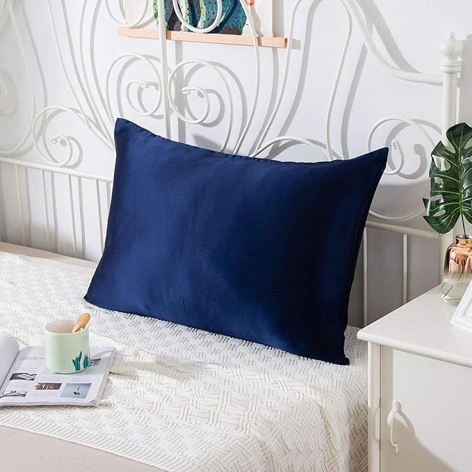 SLPBABY 100% Natural Pure Silk Pillowcase for Hair and Skin, Both Side 19 Momme Silk, Luxury Smooth Satin Pillowcase Cover with Hidden Zipper (King, Navy Blue)