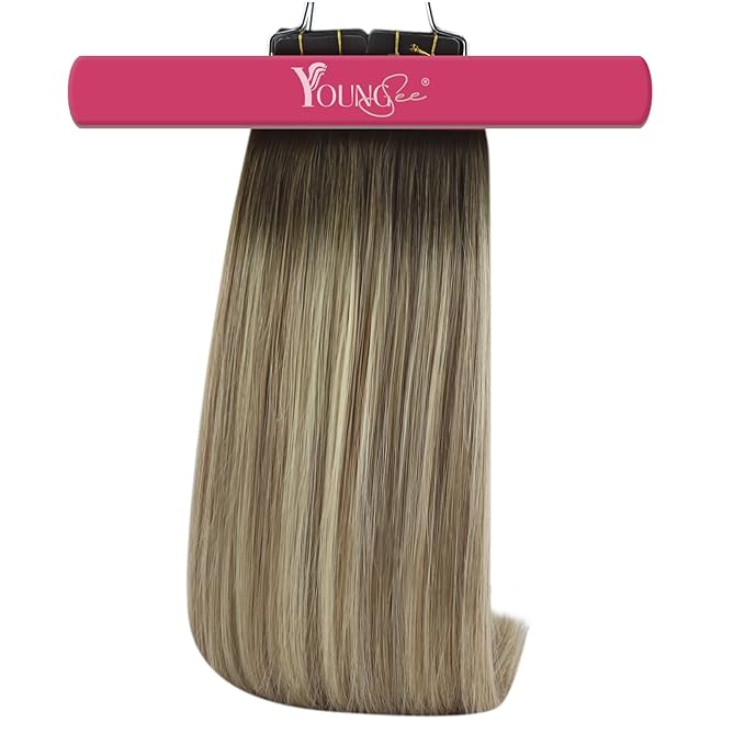 YoungSee Tape in Extensions Real Human Hair Balayage Tape in Hair Extensions Human Hair Brown Balayage Blonde Tape-in Hair Extension Real Human Hair 22In Ombre Tape-in Remy Hair Extension 20pcs 50g