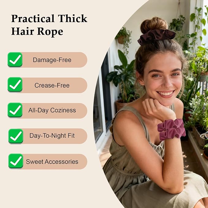Satin Scrunchies for Women – 8PCS Blush & Brown Silk Hair Ties Set – No Crease, Frizz-Free, Gentle Elastic Hair Bands, Soft & Stylish Everyday Hair Accessories Gifts