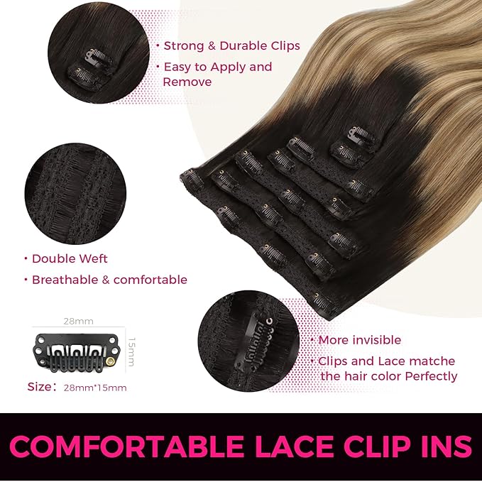 Lashey Clip in Hair Extensions Real Human Hair Balayage Ash Brown to Honey Blonde with Dark Root 7pcs 120g Straight 16 Inch Hair Extensions Natural Remy Human Hair Clip in Extensions