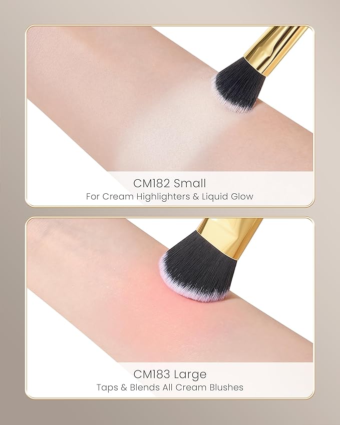 Desert Oak Series Angled Dome Cream Blush Brush - Medium Nylon Bristles for Flawless Cream/Liquid Blush Application, Seamless Stippling & Blending, Bubinga Handle & Brass Ferrule (CM 183)