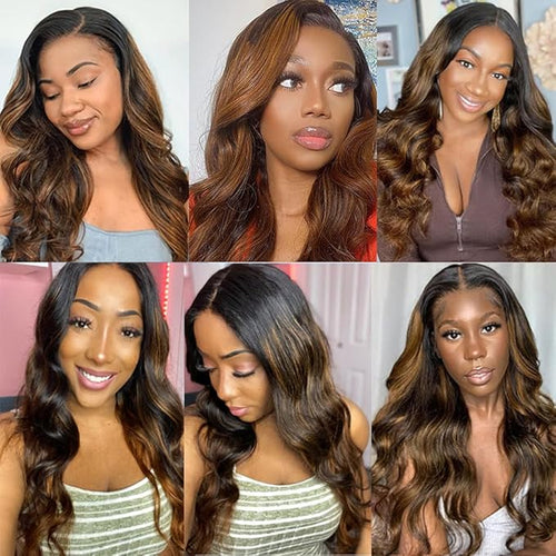 26 28 30 Inch P1B30 Human Hair Bundles Highlight Body Wave Bundles 2 Tone Black and Light Brown Bundle Niegmeag Hair Peruvian Unprocessed Virgin Hair Extensions