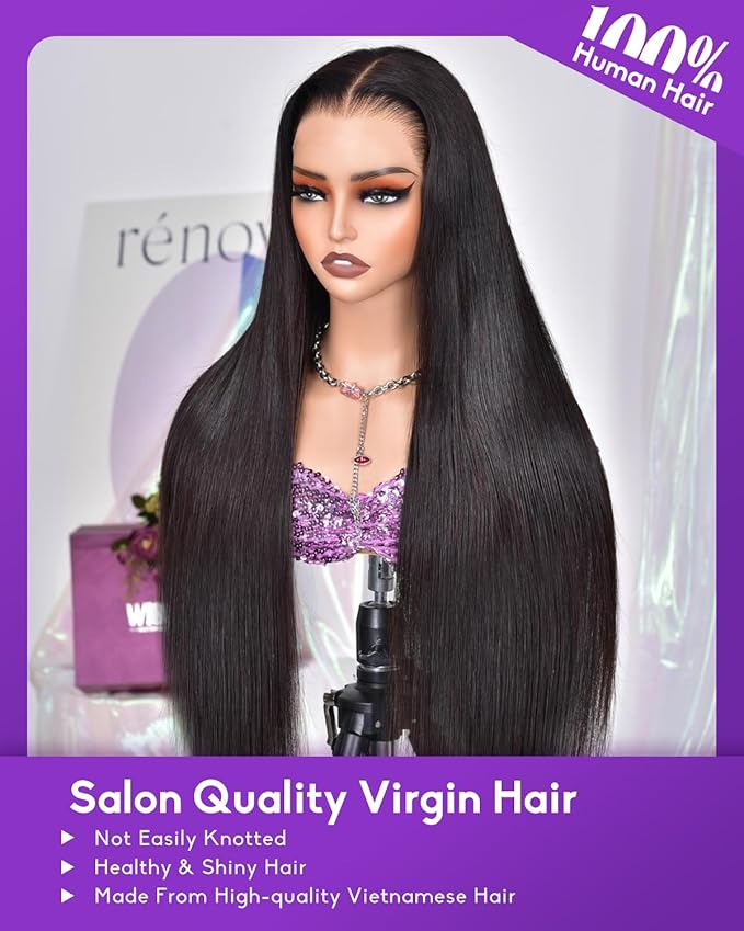 9x6 SKINLIKE Real HD Lace Closure Wig, Straight 180% Density 0.10mm Ultra-thin Swiss Lace Pre-plucked Bleached Small Knots With Baby Hair Natural Black Human Hair Wigs 22 Inch