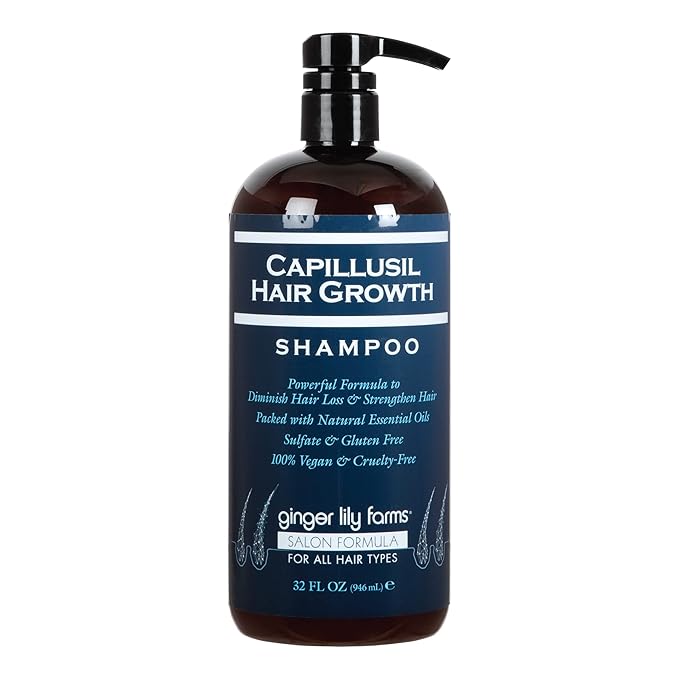 Ginger Lily Farms Salon Formula Capillusil Hair Growth Shampoo for All Hair Types, 100% Vegan & Cruelty-Free, 32 Fl Oz