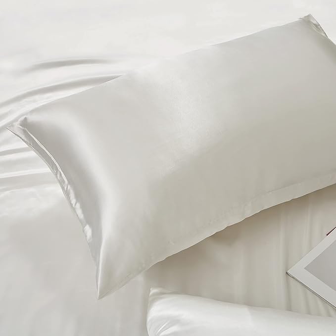 White Satin Pillowcases Queen Size Set of 2 for Hair and Skin,White Silk Pillowcase Breathable Pillowcase with Envelope Closure