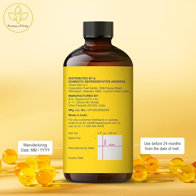 Majestic Pure Vitamin E Oil - 100% Pure & Natural, 70,000 IU | Premium Grade, Cold-Pressed and Tocopherol to Repair Dry, Damaged Skin | Moisturizing Skin, Hair and Scalp 2 Fl Oz