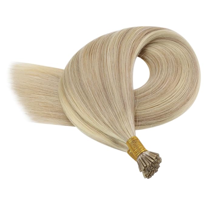 YoungSee I Tip Extensions Blonde Itip Hair Extensions Real Human Hair Ash Blond Highlighted Blonde 24 Inch 50s 50g Invisible I Tips Hair Extension Highlight I-Tip Human Hair Extension Long Hair