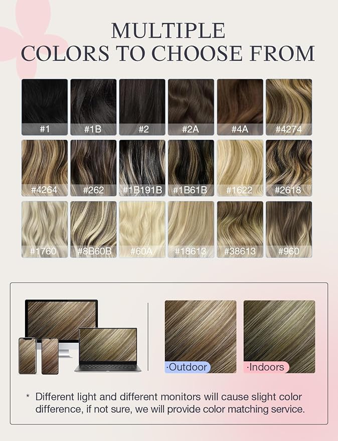 DOORES Invisi Edge Human Hair Extensions, Walnut Brown to Ash Brown & Bleach Blonde, 10 Injection Tape-ins, 50g, 14 Inch