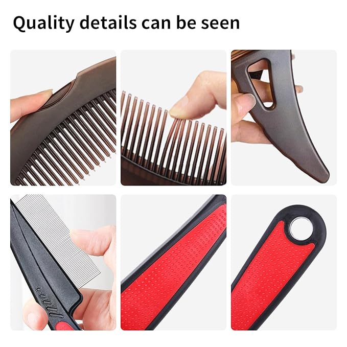 Dandruff Comb Wide Tooth, Stainless Steel Fine Tooth Lice/Psoriasis Scalp Detox Comb for Women, Men & Kids, Professional Portable Sweep/Massage/Clean Shower Brush Tool for Hair Care/Growth (Black)