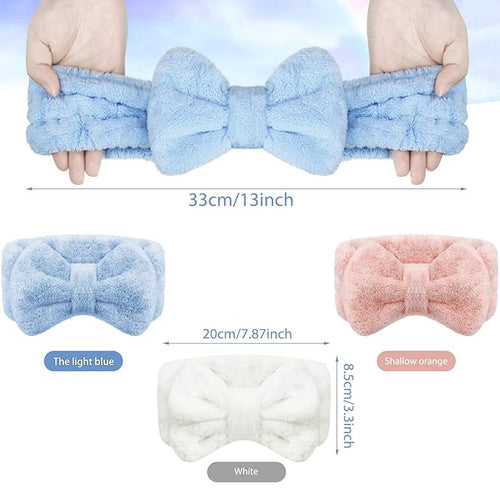 3 Pieces Towel Headbands for Women Makeup Headband for Washing Face Makeup Spa Headband, Microfiber Bowtie Shower Headband for Women(Light Orange, Blue, White)