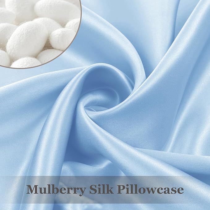 Adubor 100% Mulberry Silk Pillowcase for Hair and Skin with Hidden Zipper, Both Side 23 Momme Silk, 900 Thread Count (20x26inch, Standard Size, Sky Blue, 1pc)