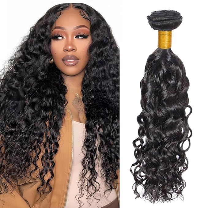 Human Hair Bundles Natural Black Water Wave Bundles 20 Inch Niegmeag Brazilian Virgin Soft and Silky Remy Hair Extensions Color 1B Wet and Wavy Bundle 100g