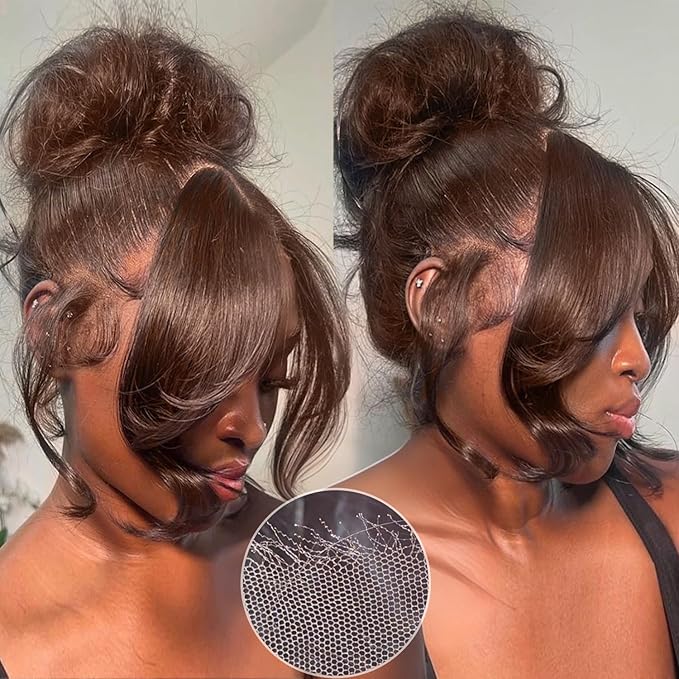 2x6 Skinlike Real HD Lace Closure Chocolate Brown Human Hair Wig 0.095mm Ultra-thin HD Lace 15A Brazilian Body Wave Virgin Human Hair Lace Closure Wigs For Black Women (28 Inch)