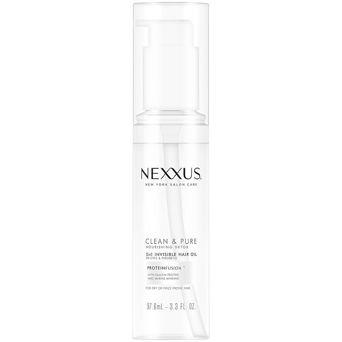 Nexxus Clean & Pure 5 in 1 Invisible Oil for Frizzy Hair, Nourishing Detox Paraben & Dye Free, 3.3 Fl Oz