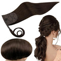 RUNATURE Ponytail Extension Human Hair, Wrap Around Real Human Hair Ponytail Extension, Clip in Ponytail Hair Extensions, Remy Natural Hair Pony Tails, Magic Pate Hairpiece, 16 Inch 80g #2 Dark Brown