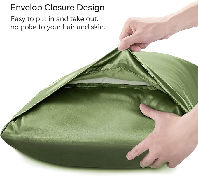 BEDELITE Satin Body Pillow Cover 2 Pack, Super Soft and Cooling Body Pillow Pillowcase for Hair and Skin, Breathable Silky Full Long Pillowcase Cover(20"x54", Cedar Green)