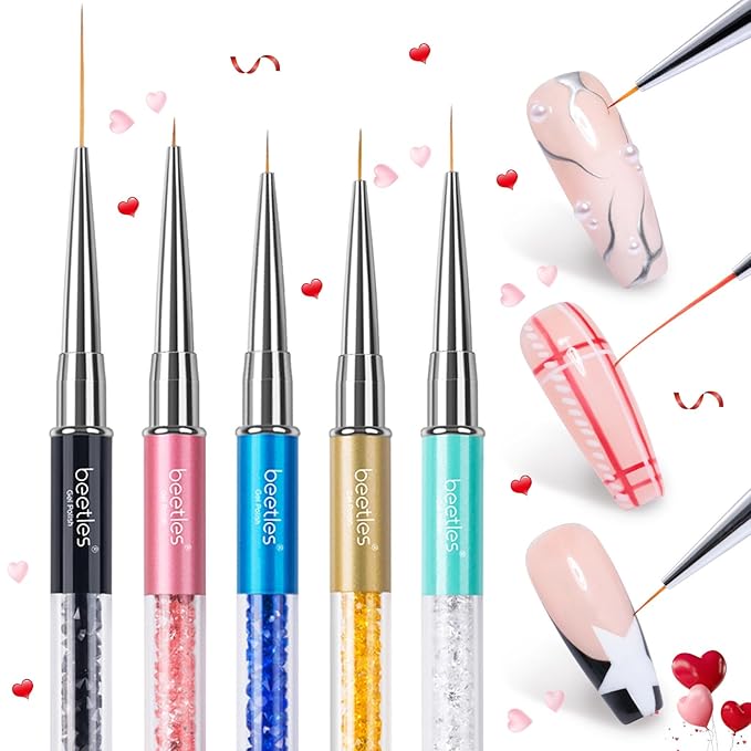 Beetles Gel Polish Nail Art Liner Brushes 5Pcs Painting Art Design Pen Set Diamond Application Rhinestone Handle Dotting Drawing Sizes 5 7 9 11 20mm Nail Design Gift for Women