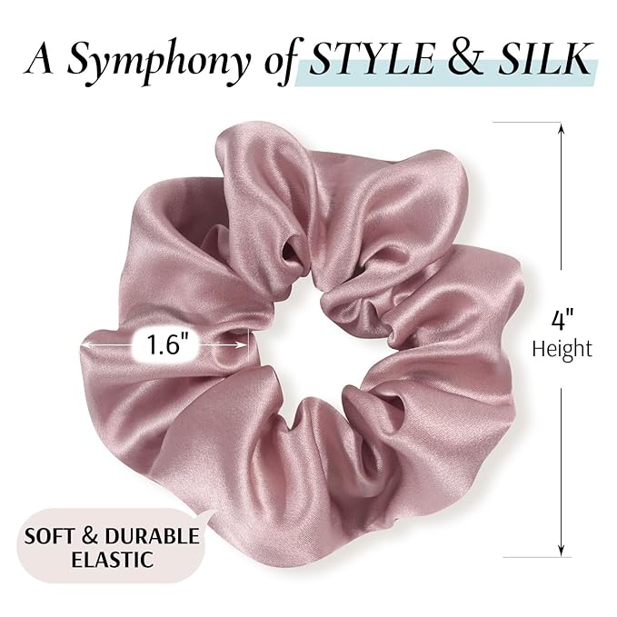 Zenssia Silk Scrunchies for Hair, Mulberry Silk Hair Ties for Women and Girls, No Damage Elastic Ponytail Holders（Black, Champagne, Light Plum）