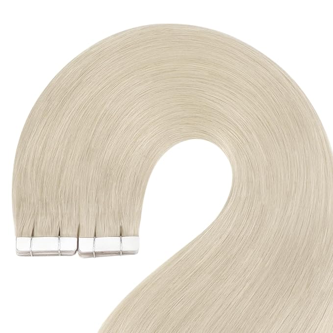 YoungSee Human Hair Tape in Extensions Platinum Blonde Tape in Hair Extensions Human Hair Platinum Blonde Invisible Tapes in Hair Extension 20pcs 16 Inch for Adding Hair Length 50g