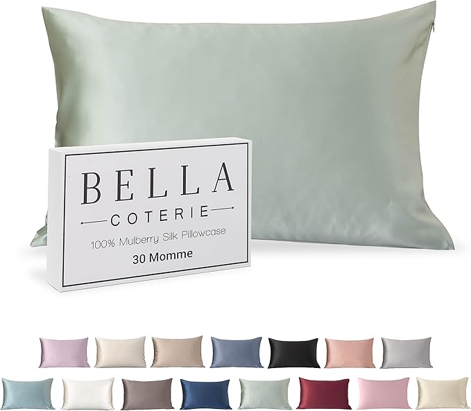 Bella Coterie Luxury Silk Pillowcase for Hair and Skin | 30 Momme | 100% Pure 6A Mulberry Silk | Super Soft | Perfectly Plush [Standard, Sage Green]