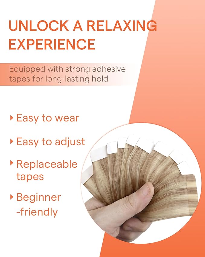 Sunny Hair Blonde Tape in Hair Extensions Human Hair Remy Hair Extensions Real Human Hair Tape in 24inch Human Hair Extensions Tape in 10Pcs 25g
