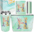 Personalized Gifts Monogrammed Birthday Gifts for Women, Bridesmaid Bachelorette Party Christmas Initial 20 oz Tumbler, Makeup Bag Cup Ballpoint Pens Journal Notebook 6 Set, (Aesthetic Green Flower H)