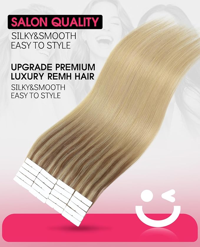 Youngsmile Injection Tape in Hair Extensions Human Hair Balayage #10/27/27 Golden Brown to Caramel Blonde 20pcs 50g 22 Inch Injected Tape in Hair Extensions Seamless Remy Human Hair (#10/27/27,22'')