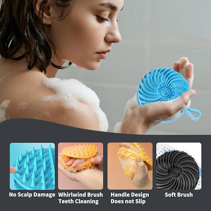 Larger Silicone Body Scrubber&Scalp Massager Hair Growth (Blue)