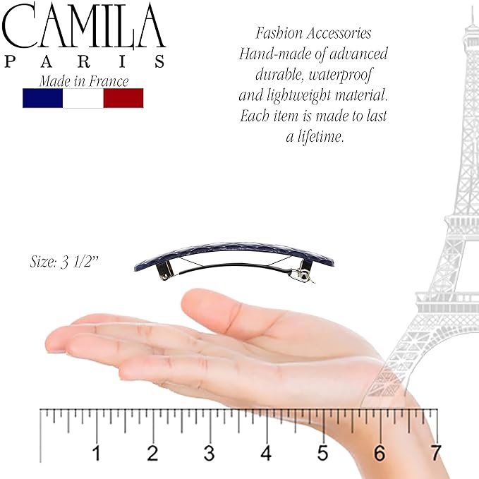 Camila Paris CP3250 French Hair Barrette Clip for Girls, Blue Shell, Rubberized Metal Closure Strong Hold Grip Hair Clips for Women, No Slip Durable Styling Girls Hair Accessories, Made in France