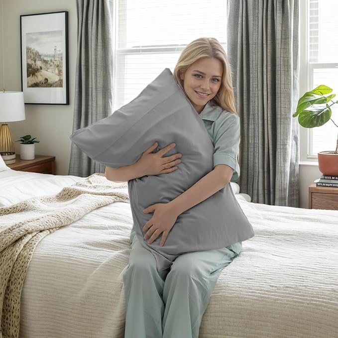 Pillow Cases Queen Size 2 Pack, Bamboo Rayon Cooling Pillowcases with Envelope Closure, Cool Breathable Pillow Case for Hot Sleepers & Night Sweats, 20x30 inch, Sliver Grey