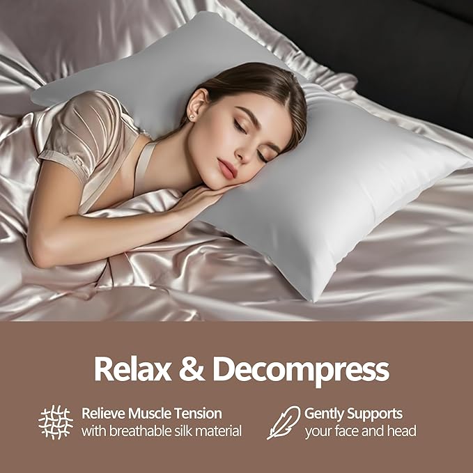 Silk Pillow Cases King - 6A Luxury 100% Mulberry Silk Pillowcase for Hair and Skin - Anti-Wrinkle, Cooling & Smooth, Hidden Zipper - Pillowcases for Sleeping Women, White