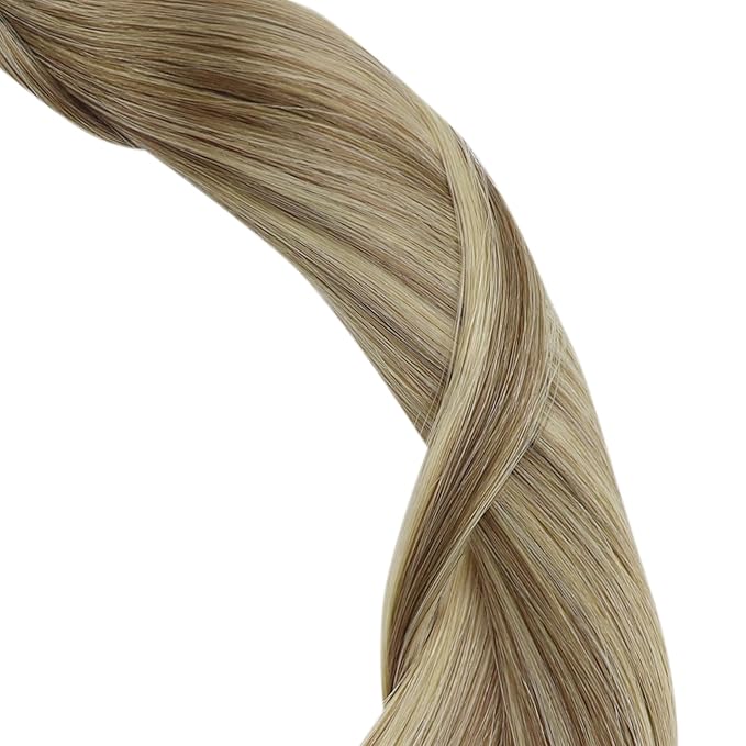 YoungSee Nano Beads Hair Extensions Human Hair Ombre Nano Extensions Human Hair Light Brown with Platinum Blonde Hair Nano-Tip Hair Extension 22inch Long Hair for Wedding 50g 50s