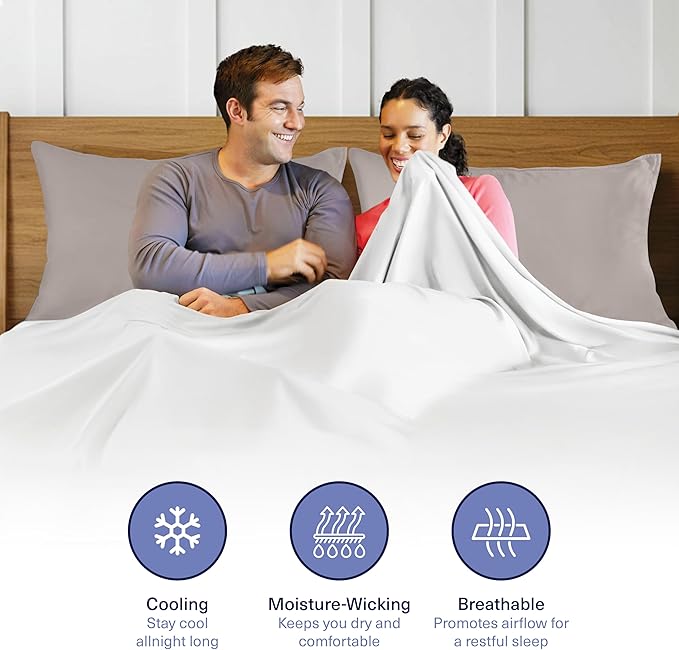 Kickoff Viscose Bamboo Pillowcase, Queen, Set of 2, 100% Organic Hidden Zippered Viscose Bamboo Pillow Case Queen Size, Cooling Pillow Cover for Hot Sleepers (20"x30", Grey Mist)