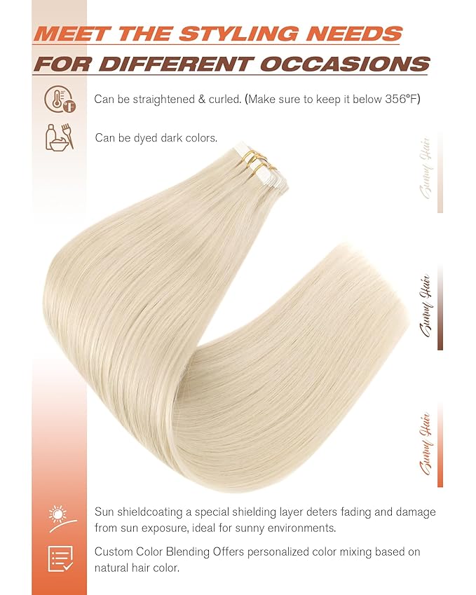 Sunny Hair Blonde Tape in Hair Extensions Human Hair, 28 inch Long Tape in Extensions Remy Tape ins Human Hair Extensions for Women 50g 20Pcs
