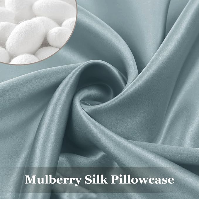 Adubor 100% Silk Pillowcase - Mulberry Silk Pillow Cases, 23 Momme 6A Grade Fibers, Silk Pillow Case for Hair and Skin Health, with Hidden Zipper (Standard 20''×26'', Lake Blue, 1PC)