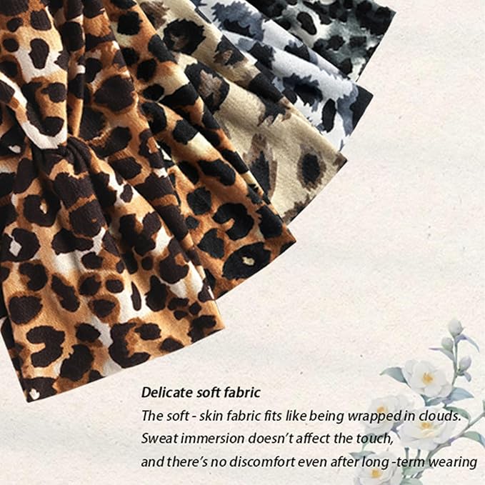 5 Pack Sport Headbands for Women - Including Leopard Headbands for Women, Elastic Soft Fabric Non-Slip Hair Bands & Hair Wraps for Daily Workout, Yoga, Running & Sports