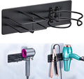 Hair Dryer and Straightener Holder Wall Mounted, Self Adhesive Blow Dryer and Flat Iron Storage Hair Tool Organizer for Bathroom Vanity (Black)